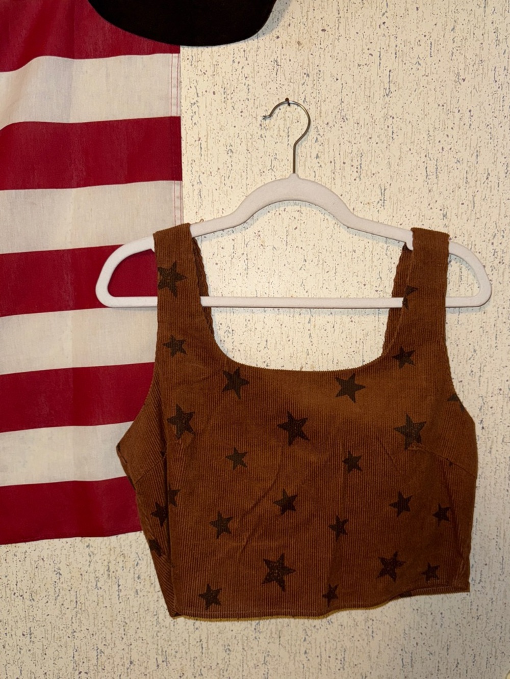 Brown Star-Print Crop Tank Top